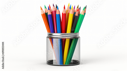 Metal pencil holder with school supplies