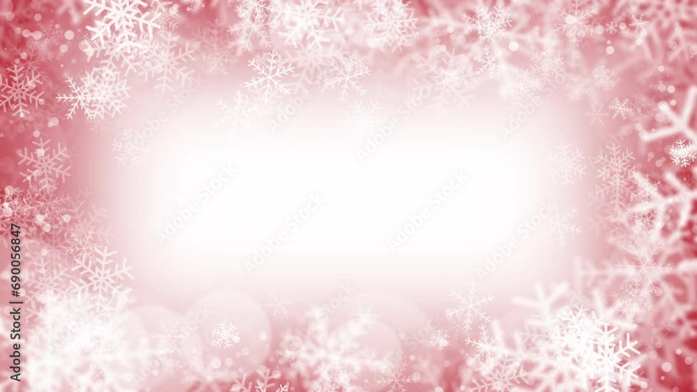 Red winter background with white frame snowflake, snow Christmas decoration, border from many snowflakes. Loop animation. Copy space. Red winter background with white frame snowflake, snow Christmas decoration, border from many snowflakes. Loop animation. Copy space.
