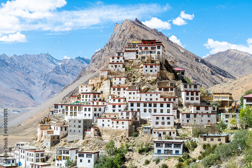 views of kee monastery in spiti valley, india - obrazy, fototapety, plakaty 
