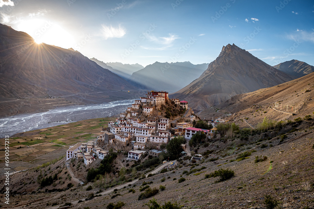 views of kee monastery in spiti valley, india
