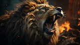 Lion roaring. Roaring Male Lion with impressive Mane. generative ai
