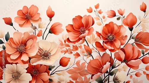 Red floral pattern on isolated background. Flower pattern for wallpaper. Red flowers.