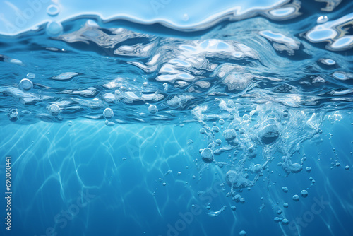 Generative AI Image of Clear Blue Sea Water Background with Bubbles