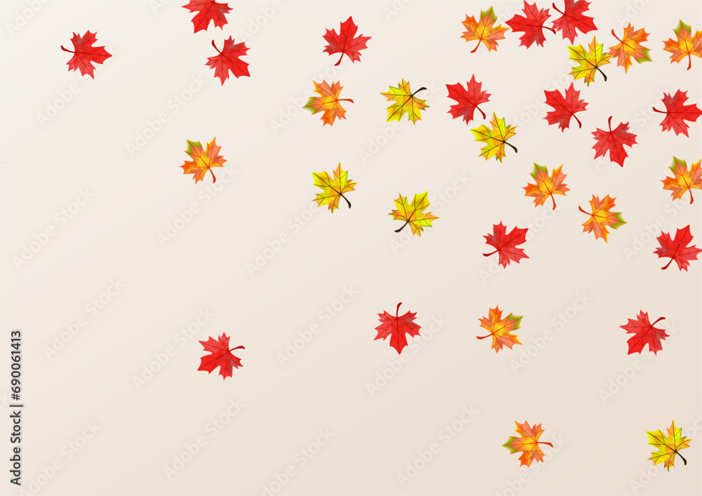 Colorful Foliage Background Beige Vector. Leaves Celebrate Frame. Golden Abstract Plant. Wallpaper Leaf Texture.