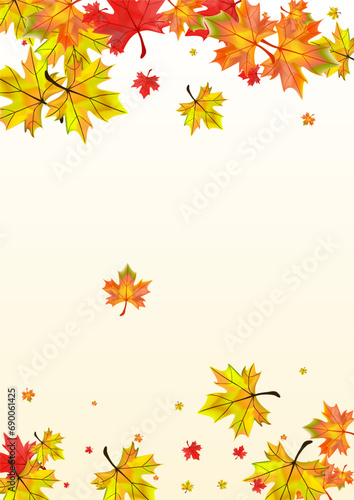 Autumnal Leaf Background Beige Vector. Leaves Canadian Illustration. Brown Flying Plant. Abstract Floral Card.