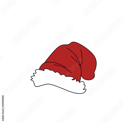 Illustration of a snowman wearing a scraft and santa hat on a blank background .