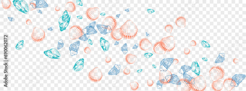 Blue Snail Background Transparent Vector. Seashell Seamless Textile Card. Collection Texture. Ultramarine Starfish Cute Wallpaper. Navy Shell. photo