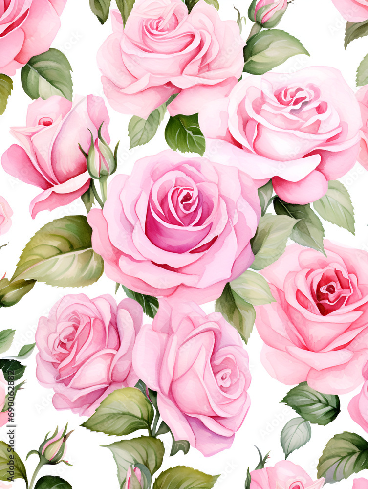 Watercolor pink roses on white background Watercolor pink roses on white background