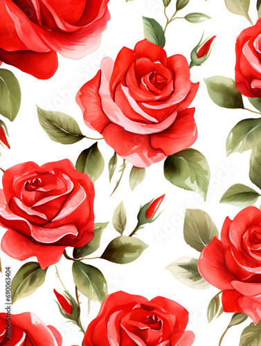 Watercolor red roses on white background 
