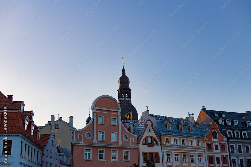 Riga skyline with famous building tower, Latvia