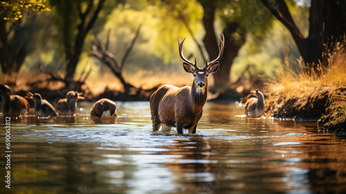 Water and Wildlife Harmony: Wildlife thriving in a well-preserved water ecosystem, demonstrating the interconnectedness of all life.
