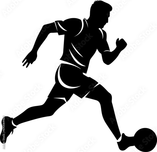 Soccer player silhouette icon in black color. Vector template for laser cutting wall art.