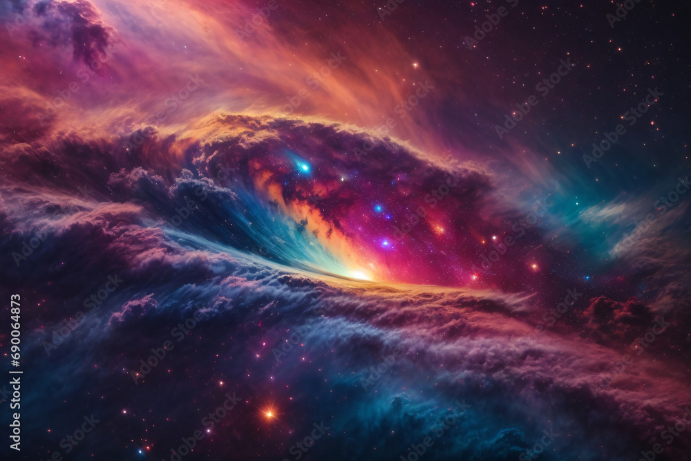 Cosmic ballet of spiral galaxies colliding, a celestial dance of stars and gas clouds, vibrant colors, space telescope imagery, high resolution, spectacular, Hubble inspired - obrazy, fototapety, plakaty 