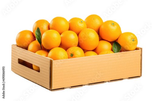 Citrus Harvest: A Box Overflowing with Fresh Oranges isolated on transparent background
