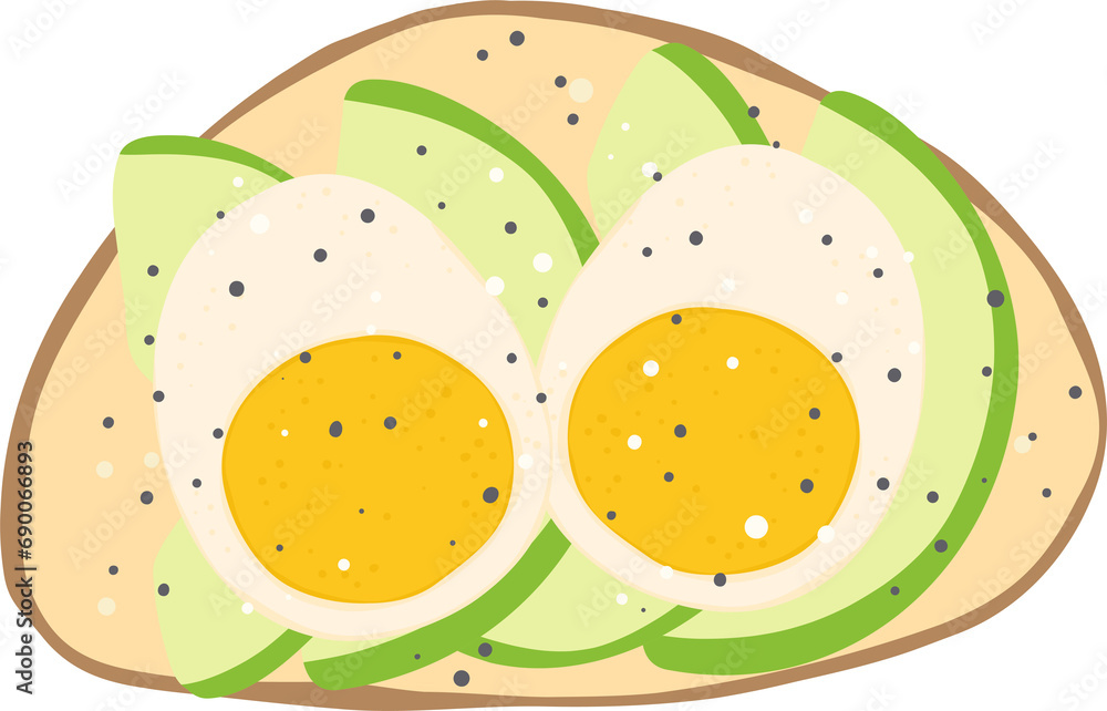 Breakfast sandwich Egg avocado on toast illustration Breakfast sandwich Egg avocado on toast illustration