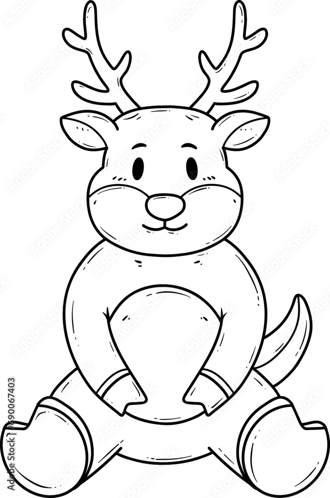 Black and white line art of a cute cartoon reindeer sitting down Black and white line art of a cute cartoon reindeer sitting down