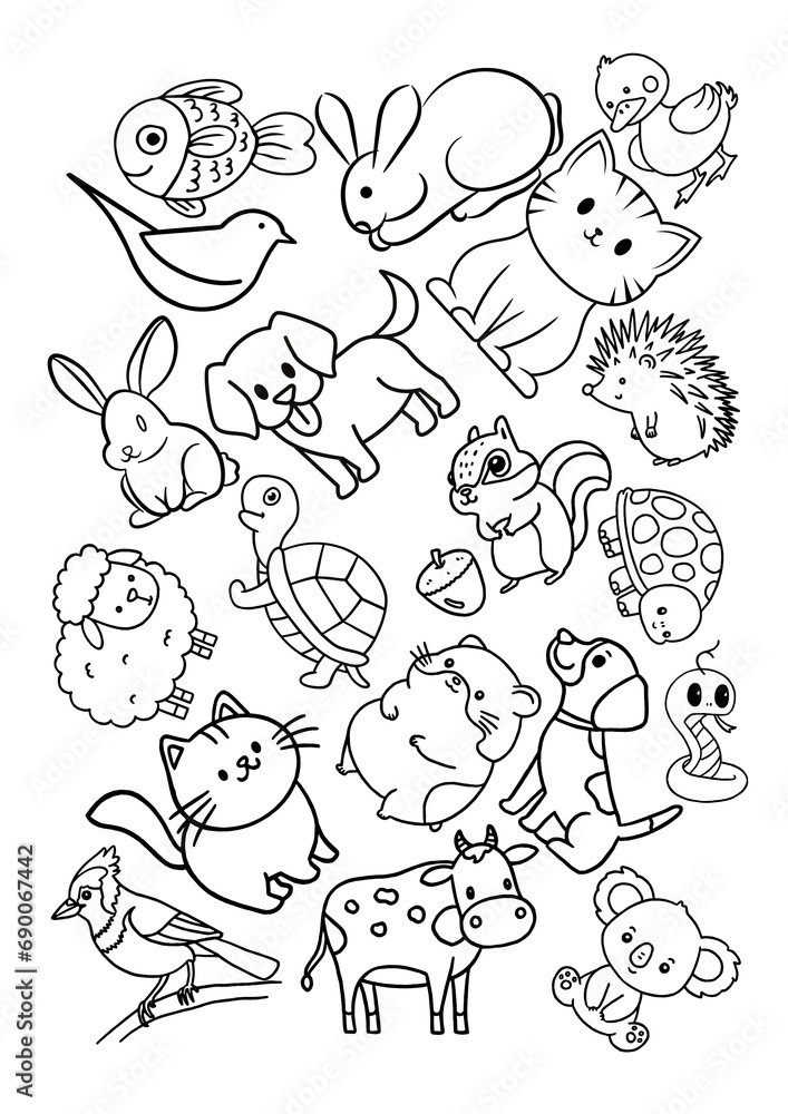Doodle coloring page of animal
