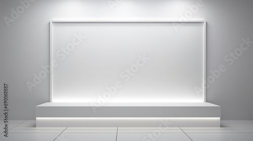Modern showcase mock-up with minimalist design, elegant white panels, hidden lighting and shadows © Beastly