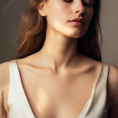 Woman closeup model portrait. Fashion beauty jewelry necklace pendant mockup