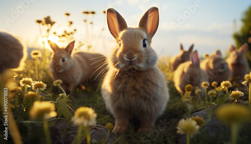 Recreation of cute rabbits in the field