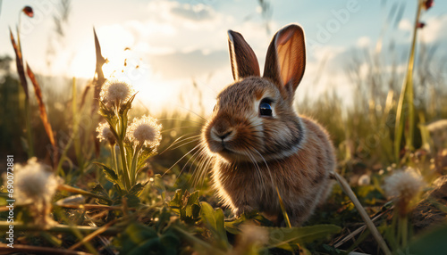 Recreation of cute rabbit staring in the field