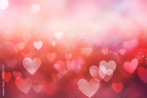 Red Valentine's day background with hearts with bokeh effect.