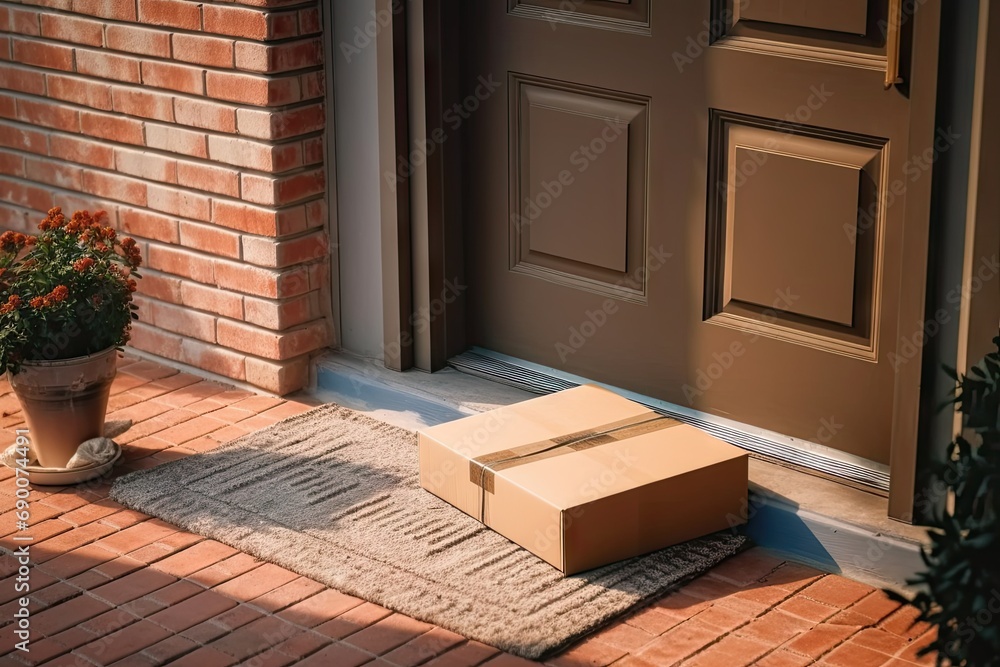 E commerce logistics. Neat array of cardboard boxes packages and parcels ready for delivery. Focus on home and doorstep shipping image captures essence of online shopping and swift package deliveries
