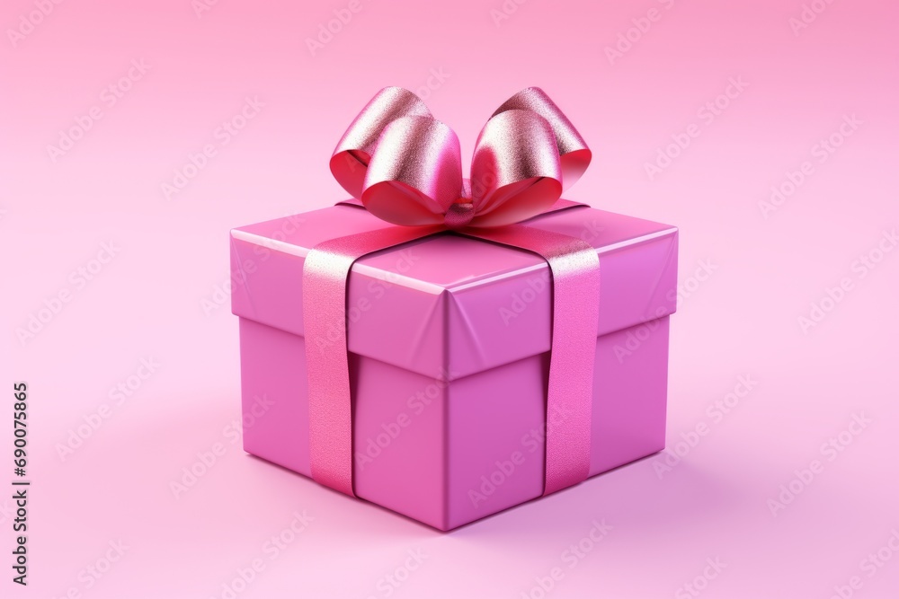 A picture of a pink gift box with a ribbon and bow on a pink background A picture of a pink gift box with a ribbon and bow on a pink background