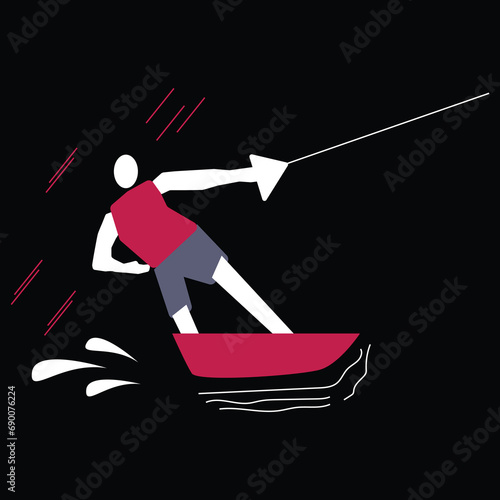 Water sport, extreme, boat cable, wakeboard trick, waterskiing equipment, active lifestyle, adrenaline, lake adventure park abstract metaphor.