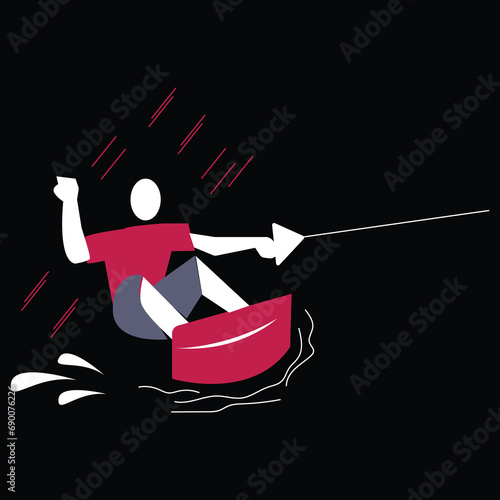 Water sport, extreme, boat cable, wakeboard trick, waterskiing equipment, active lifestyle, adrenaline, lake adventure park abstract metaphor.
