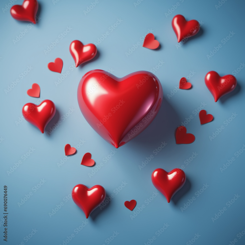 Valentine's Day hearts. Realistic 3d design, hearts with bright light decorative confetti. Romantic background, creative banner, web poster. illustration Valentine's Day hearts. Realistic 3d design, hearts with bright light decorative confetti. Romantic background, creative banner, web poster. illustration