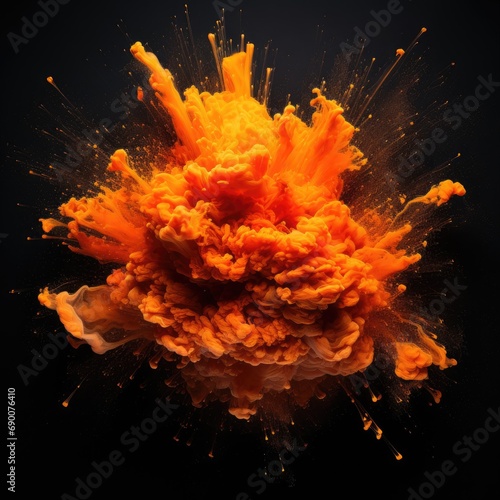 An orange colored paint explosion on a black background.