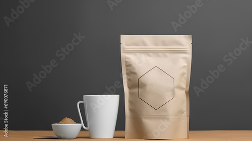 A mock-up of a paper bag with a coffee product. Coffee varieties. photo