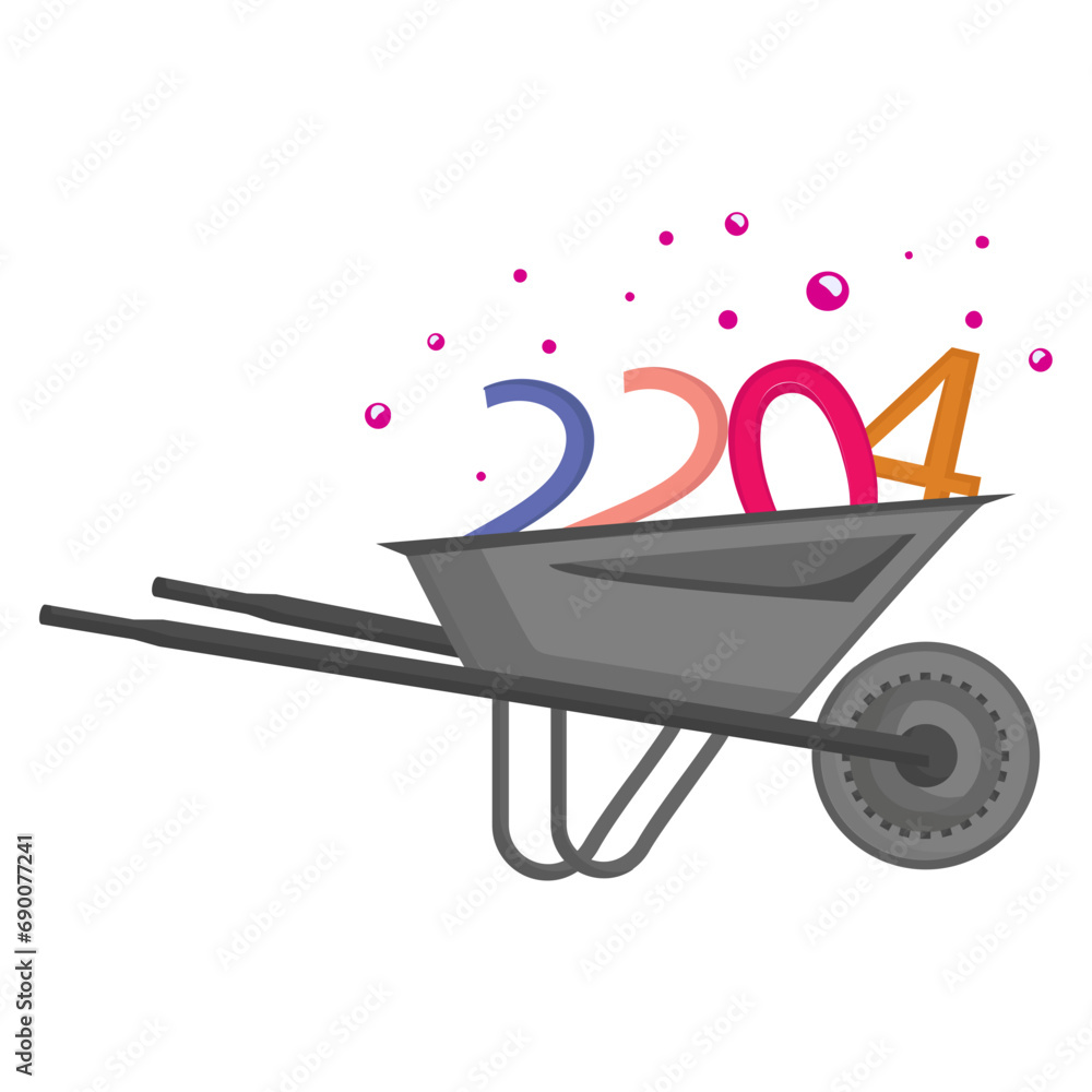 wheelbarrow cart holding letter 2024 concept, Twenty Twenty four vector