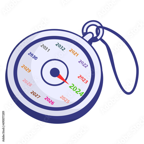 Compass or stopwatch Arrow pointing to 2024 concept, Twenty Twenty four vector icon design, Happy New Year 2024 Symbol, HNY Wishes Sign, New Years Eve celebration Element stock illustration
