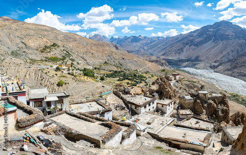 panoramic view of dhankar monastery in spiti valley, india
