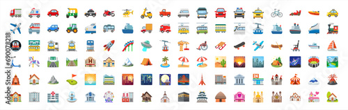 emoji of transport and buildings and nature set pack icons, vector illustration. photo