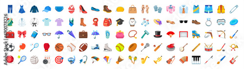 Men and women clothes vector icon set. Isolated all clothes, apparels, wears and accessories cartoon, flat style illustrations collection, vector 10 eps.