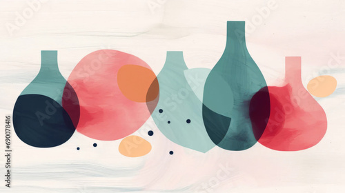Wine bottles. Wine minimalistic illustrations. Wine Bottle and glass. Bright colors. Watercolor art photo