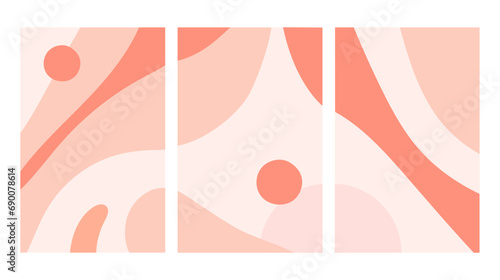 Set of abstract geometric backgrounds in peach fuzz color, delicate pastel colors, trend palette, suitable for postcards, posters, text substrate and price sheets.