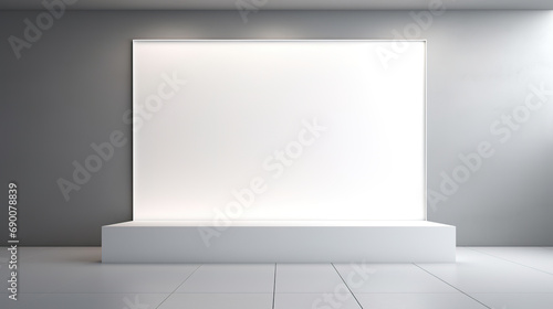 Simple and modern interior showcase mock-up, white panels, hidden lighting and shadows