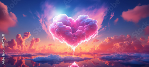 heart shaped clouds in the sky with pink clouds