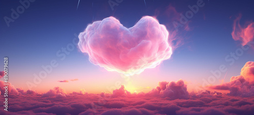 heart shaped clouds in the sky with pink clouds