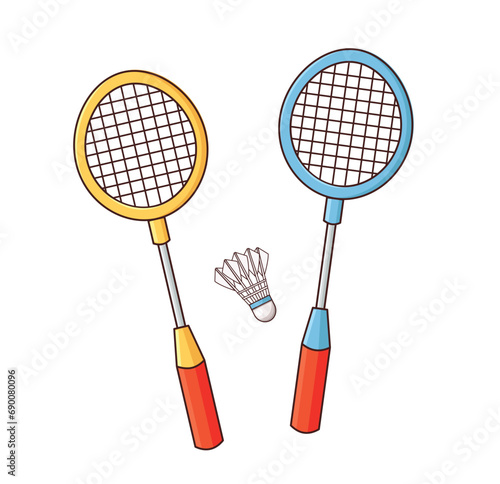 badminton racket and shuttlecock cartoon isolated