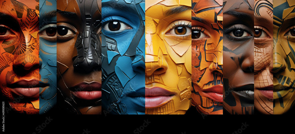 a group of people with different colored faces a group of people with different colored faces