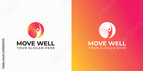 Vector logo design of person moving upwards inside a circle