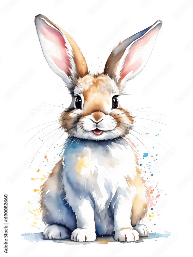 Fototapeta premium cute easter bunny portrait watercolor painting isolated on white background