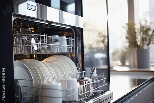 Detail of Slimline dishwasher in modern kitchen photo
