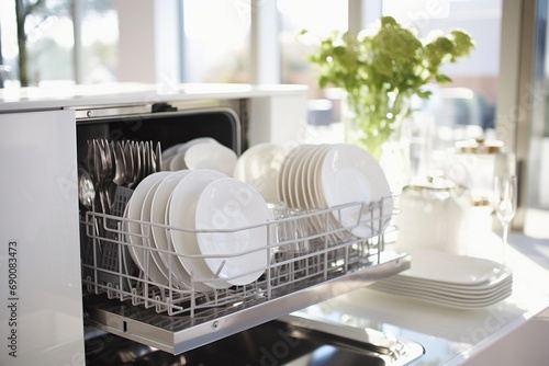 Detail of Slimline dishwasher in modern kitchen photo
