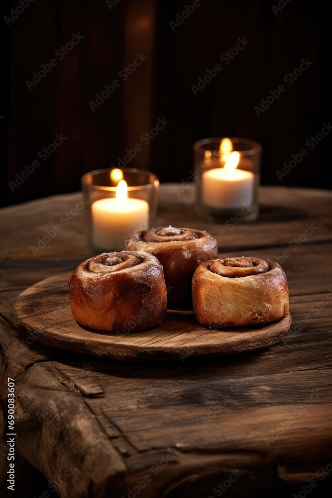 Cinnamon rolls, wooden table Cinnamon rolls, wooden table